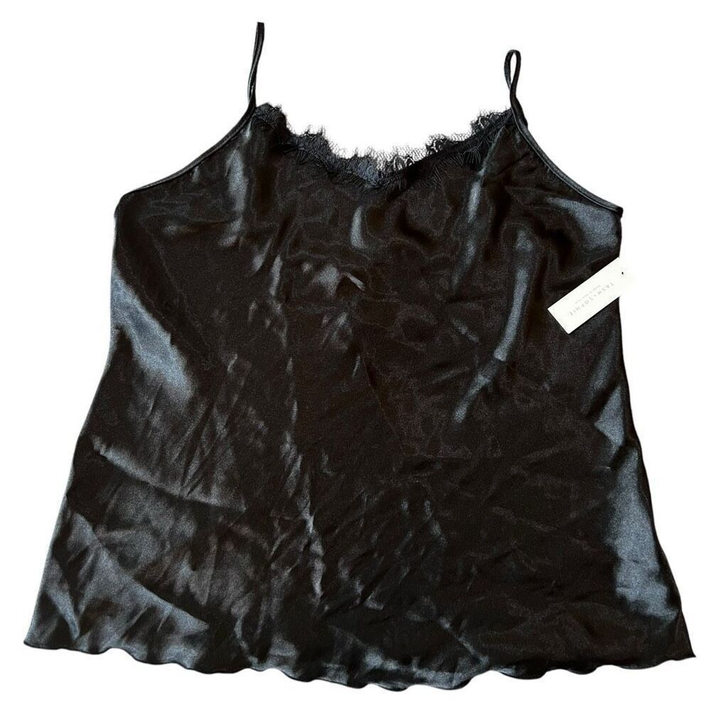 Tash + Sophie Satin Lace Trim Camisole Top Black Large NWT
